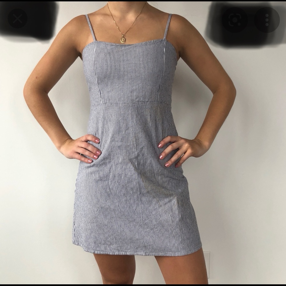 Brandy Melville navy and white striped mini dress